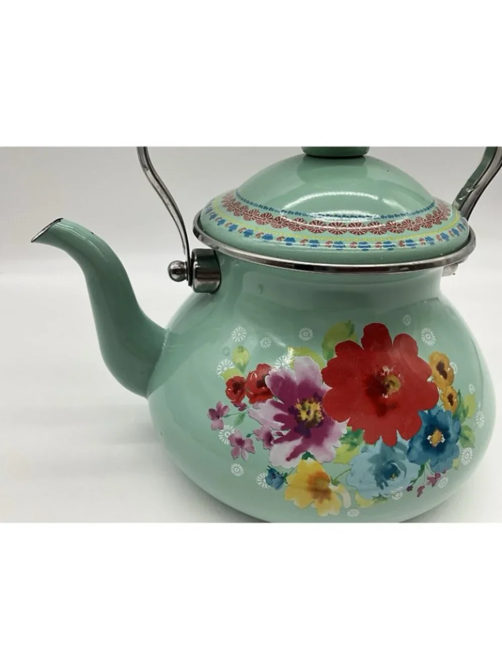 Pioneer Woman Breezy Blossom Cottage Tea Kettle Floral Enamel On Steel 1.9-Quart